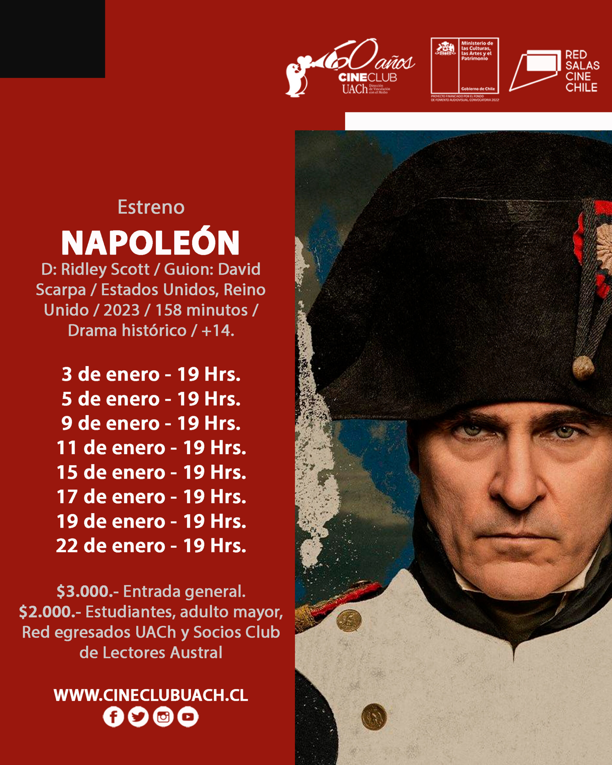Con el estreno de «Napoleón», «Priscilla» y Ciclo de Cine Infantil, el Cine Club UACh da la bienvenida al nuevo año
